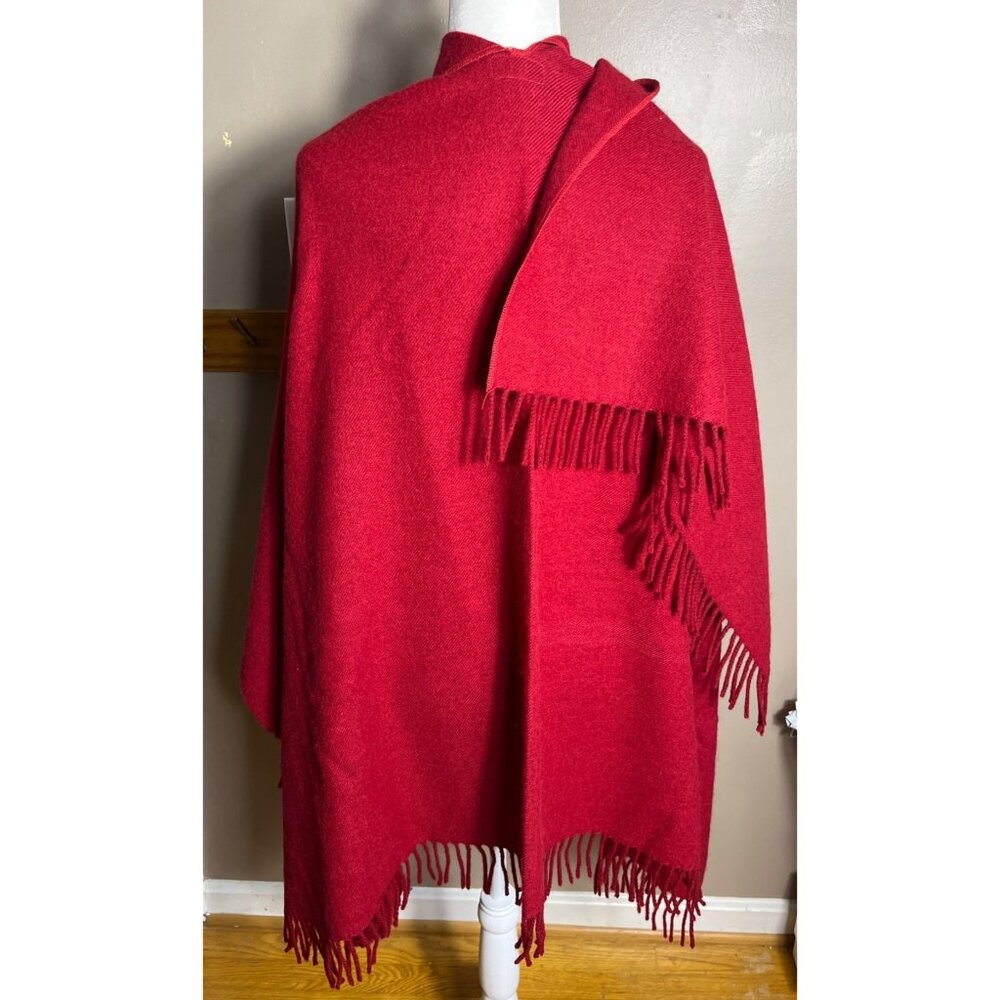 Vintage Cape Tweedmill Wool Blanket Wrap Red Fringe British Unisex Womens - Picture 2 of 10